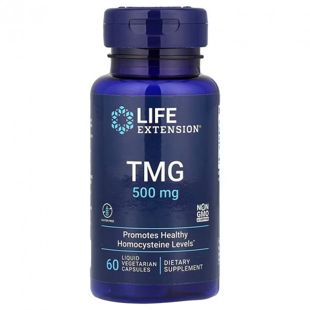 Триметилгліцин, TMG, Life Extension, 1000 мг, 60 рідких вегетаріанських капсул (500 мг у капсулі)