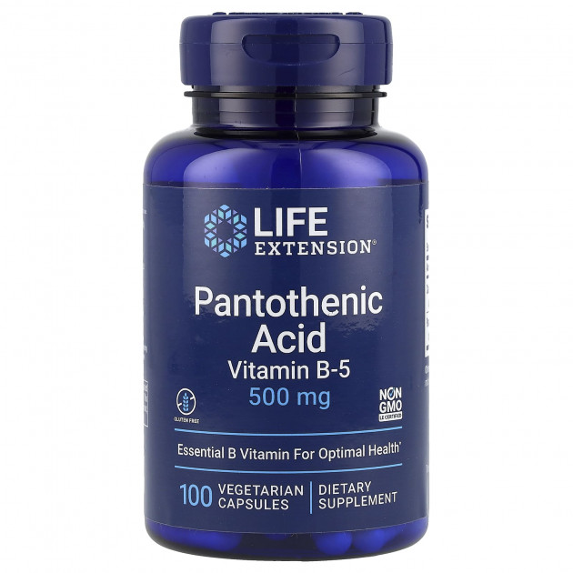 Пантотенова кислота (вітамін В-5), Pantothenic Acid, Life Extension, 500 мг, 100 вегетаріанських капсул