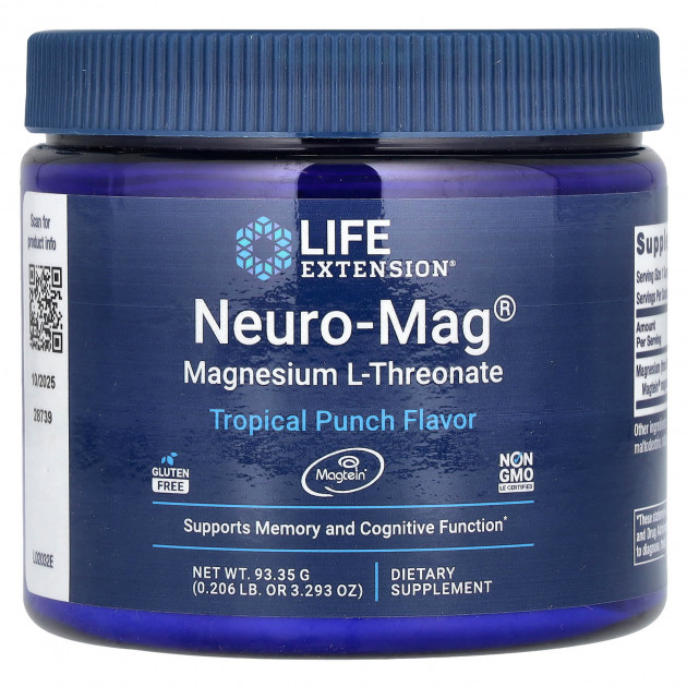 Магній треонат, Magnesium L-Threonate, Neuro-Mag, Life Extension, тропічний пунш, 93,35 г