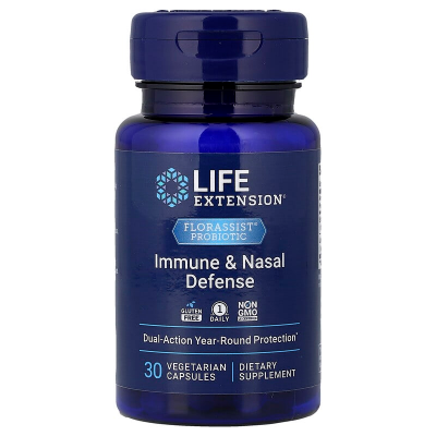 Пробіотики при сезонній алергії, Florassist Probiotic Immune & Nasal Defense, Life Extension, захист імунітету та носа, 30 вегетаріанських капсул