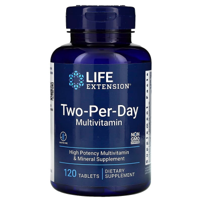 Мультивітаміни, Two-Per-Day Multivitamin, Life Extension, по 2 на день, 120 таблеток