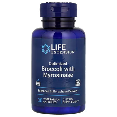 Брокколі з мірозиназою, Optimized Broccoli with Myrosinase, Life Extension, оптимізована суміш, 30 вегетаріанських капсул