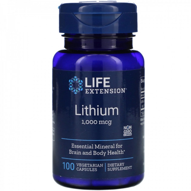 Літій оротат, Lithium, Life Extension, 1000 мкг, 100 вегетаріанських капсул