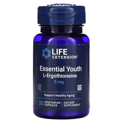 L-ерготіонеїн, Essential Youth L-Ergothioneine, Life Extension, підтримка молодості, 5 мг, 30 вегетаріанських капсул
