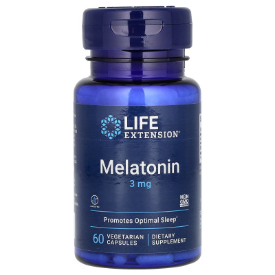 Мелатонін, Melatonin, Life Extension, 3 мг, 60 вегетаріанських капсул