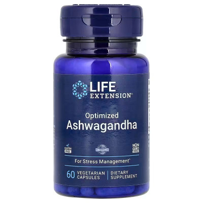 Ашваганда, Optimized Ashwagandha, Life Extension, оптимізована, 125 мг, 60 вегетаріанських капсул