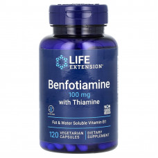 Бенфотіамін, Benfotiamine, Life Extension, з тіаміном, 100 мг, 120 вегетаріанських капсул
