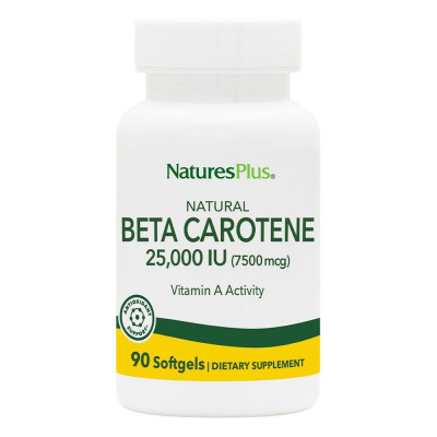 Бета-каротин натуральний, Natural Beta Carotene, Nature's Plus, 25000 МО (7500 мкг), 90 гелевих капсул