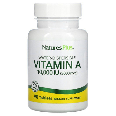 Вітамін А, Vitamin A, Nature's Plus, водорозчинний, 10000 МО (3000 мкг), 90 таблеток