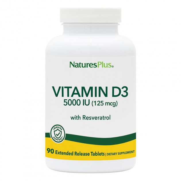 Вітамін D3 ультра, Ultra Vitamin D3, Nature's Plus, 125 мкг (5000 МО), 90 таблеток з розширеним вивільненням