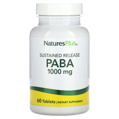ПАБК, PABA, NaturesPlus, уповільненого вивільнення, 1000 мг, 60 таблеток