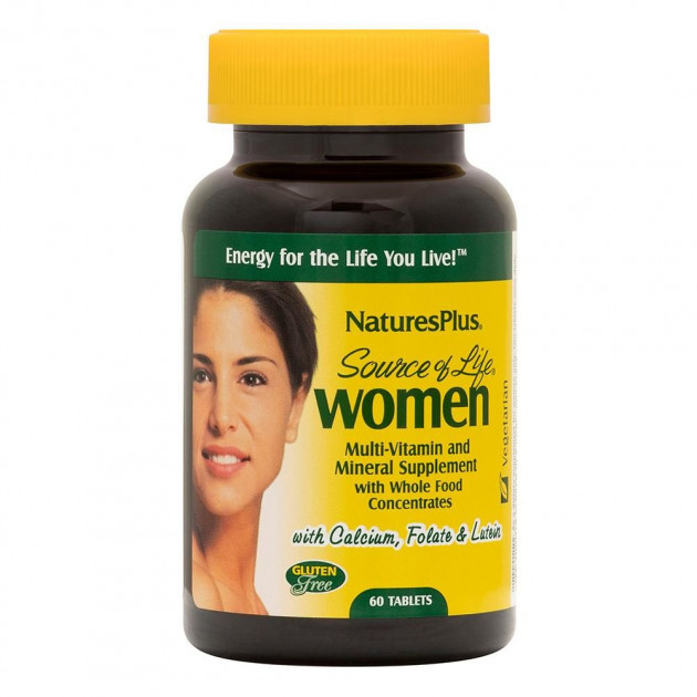 Мультивітаміни для жінок, Multi-Vitamin and Mineral, Nature's Plus, Source of Life, з цілісними харчовими концентратами, 60 таблеток