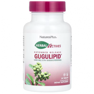 Гуггул, Gugulipid, Nature's Plus, Herbal Actives, 1000 мг, 30 таблеток