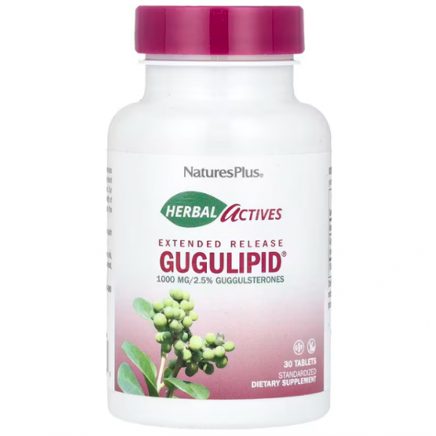 Гуггул, Gugulipid, Nature's Plus, Herbal Actives, 1000 мг, 30 таблеток
