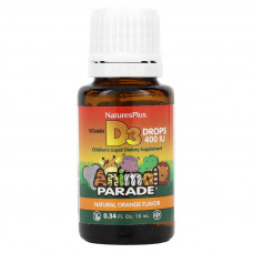 Вітамін D3 у краплях, Vitamin D3 Drops, Nature's Plus, Animal Parade, апельсиновий смак, 400 МО, 10 мл