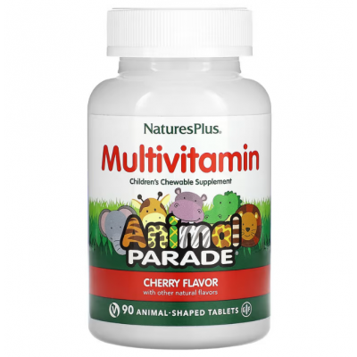 Мультивітаміни та мінерали для дітей, Multi-Vitamin & Mineral, Nature's Plus, Source of Life, вишня, 90 таблеток у формі тварин