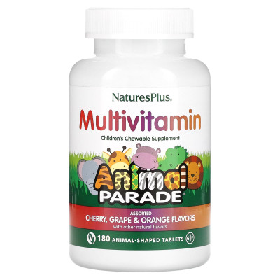 Вітаміни для дітей (Children's Multi-Vitamin), Nature's Plus, Animal Parade, вишня, виноград та апельсин, 180 жувальних таблеток у формі тварин
