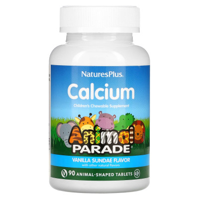 Жувальний кальцій для дітей, Chewable Calcium, Nature's Plus, Animal Parade, смак ванілі, 90 таблеток