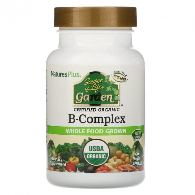 Комплекс вітамінів групи В, B-Complex, Nature's Plus, Source of Life Garden, органік, 60 капсул