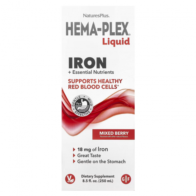 Комплекс вітамінів та мінералів із залізом, Hema-Plex® Liquid, Nature's Plus, ягідний мікс, 250 мл