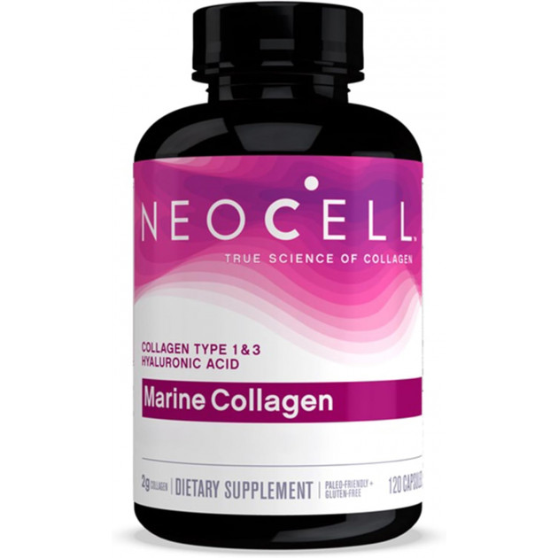 Морський колаген та гіалуронова кислота, Marine Collagen, Neocell, риб'ячий колаген 1 та 3 типу, 120 капсул