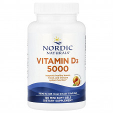 Вітамін D3, Vitamin D3, Nordic Naturals, апельсин, 125 мкг (5000 МО), 120 міні гелевих капсул