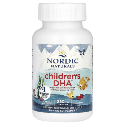 Риб'ячий жир для дітей, Children's DHA, Nordic Naturals, вік 3-6 років, полуниця, 360 міні-жувальних м'яких гелів