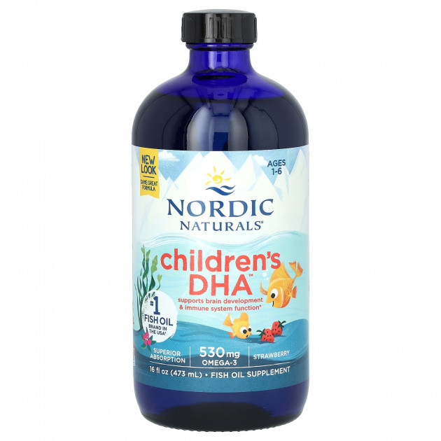 Риб'ячий жир для дітей від 1 до 6 років, Children's DHA, Nordic Naturals, полуниця, рідкий, 530 мг, 473 мл