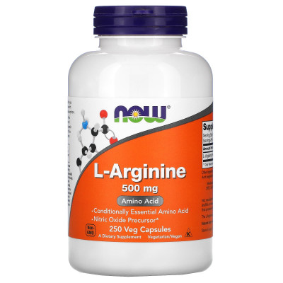 L-аргінін, L-Arginine, Now Foods, 500 мг, 250 вегетаріанських капсул