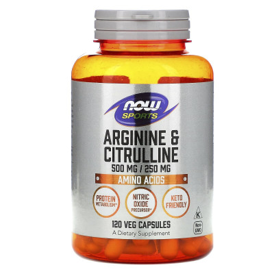 Аргінін та цитрулін, Arginine & Citrulline, Now Foods, Sports, 500 мг/250 мг, 120 вегетаріанських капсул