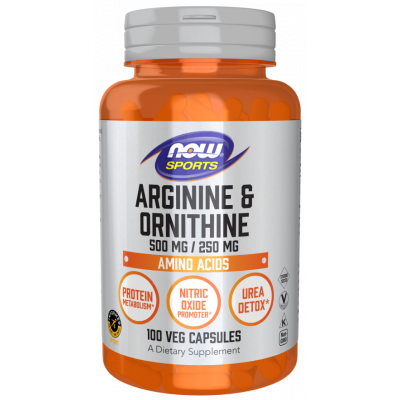 Аргінін та орнітин, Arginine & Ornithine, Now Foods, Sports, 500 мг/250 мг, 100 вегетаріанських капсул