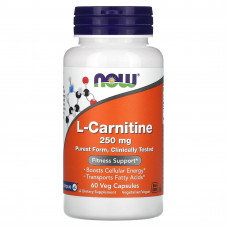 L-карнітин, L-Carnitine, Now Foods, 250 мг, 60 вегетаріанських капсул