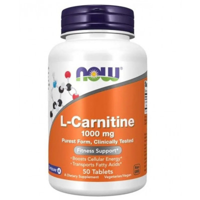 L-карнітин, L-Carnitine, Now Foods, 1000 мг, 50 таблеток