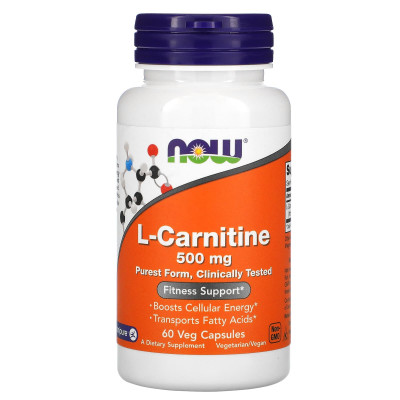L-карнітин, L-Carnitine, NOW Foods, 500 мг, 60 вегетаріанських капсул