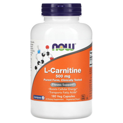 L-карнітин, L-Carnitine, Now Foods, 500 мг, 180 вегетаріанських капсул