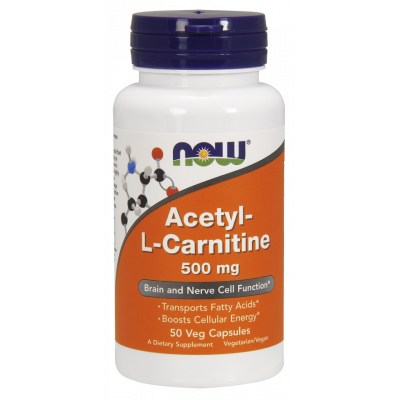 Ацетил Л карнітин, Acetyl-L-Carnitine, Now Foods, 500 мг, 50 вегетаріанських капсул