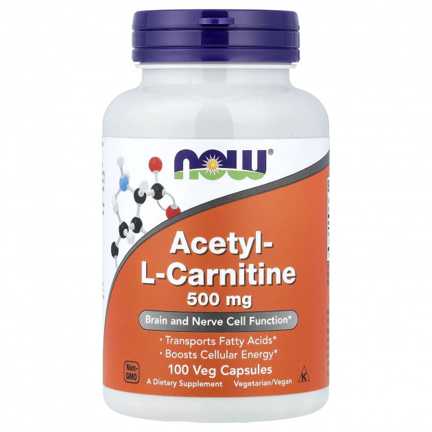 Ацетил карнітин, Acetyl-L Carnitine, Now Foods, 500 мг, 100 вегетаріанських капсул