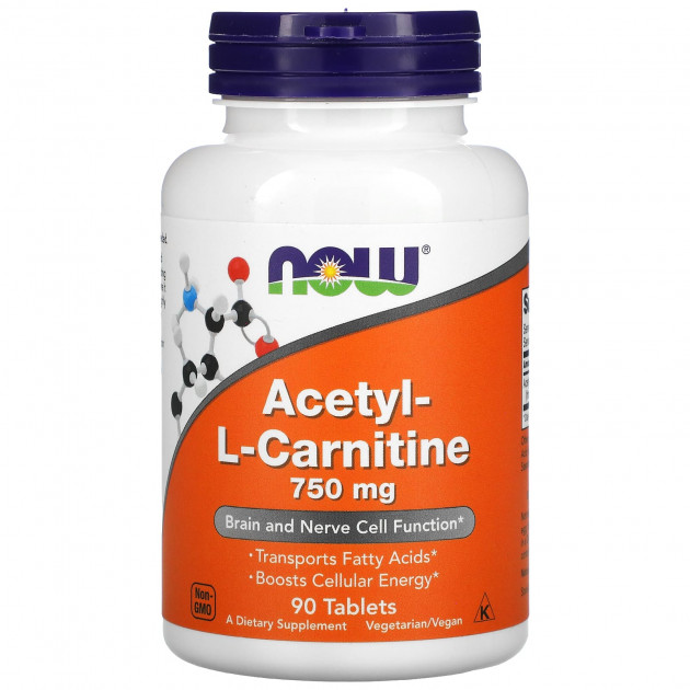 Ацетил карнітин, Acetyl-L Carnitine, Now Foods, 750 мг, 90 таблеток