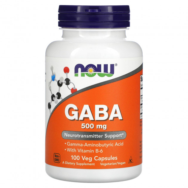 Гамма-аміномасляна кислота з вітаміном В-6, GABA with Vitamin B-6, NOW Foods, 500 мг, 100 вегетаріанських капсул