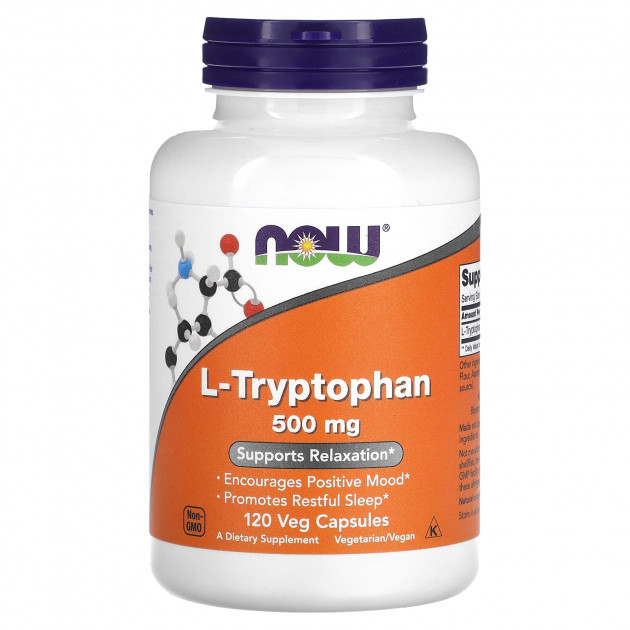 Триптофан, L-Tryptophan, Now Foods, 500 мг, 120 вегетаріанських капсул