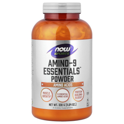 Амінокислоти в спорті, Amino-9 Essentials, Now Foods, Sports, порошок, 330 г