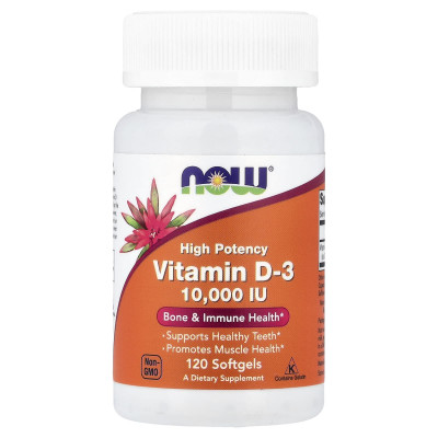 Вітамін D-3, Vitamin D-3, NOW Foods, високоефективний, 10000 МО, 120 гелевих капсул