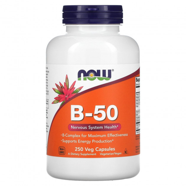Вітаміни групи В-50, B-50, Now Foods, комплекс, 250 вегетаріанських капсул
