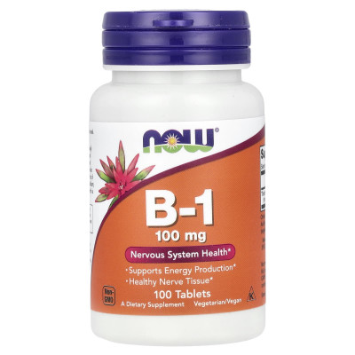 Тіамін, Вітамін В1, Vitamin B-1, NOW Foods, 100 мг, 100 таблеток
