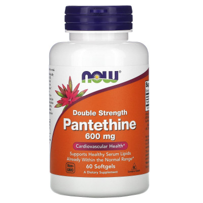 Пантетин, Pantethine, Now Foods, подвійна сила, 600 мг, 60 гелевих капсул
