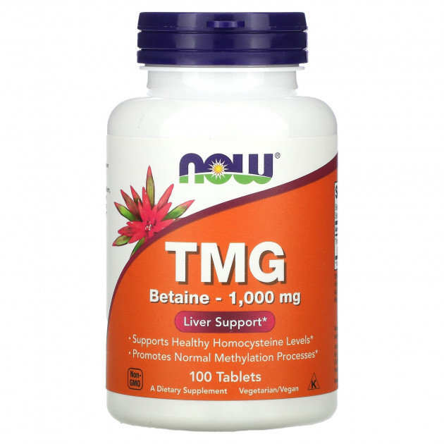 Триметилгліцин (ТМГ), TMG, Now Foods, 1000 мг, 100 таблеток