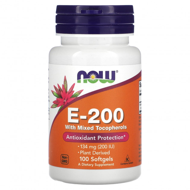 Вітамін Е зі змішаними токоферолами, E-200, Now Foods, 134 мг (200 МО), 100 гелевих капсул