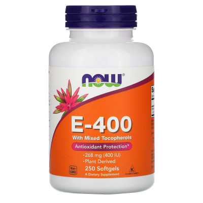 Вітамін Е зі змішаними токоферолами, E-400, Now Foods, 268 мг (400 МО), 250 гелевих капсул