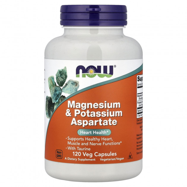 Магній та калій аспартат, Magnesium & Potassium Aspartate, Now Foods, 120 вегетаріанських капсул