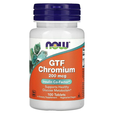 Хром, GTF Chromium, Now Foods, 200 мкг, 100 таблеток
